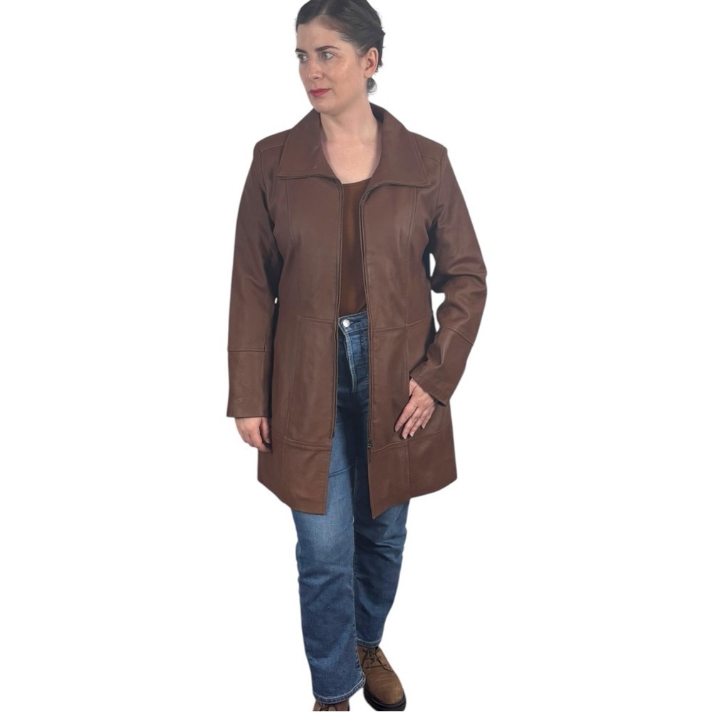 COLDWATER CREEK BROWN LEATHER ZIP CLASSIC CAR COAT JACKET